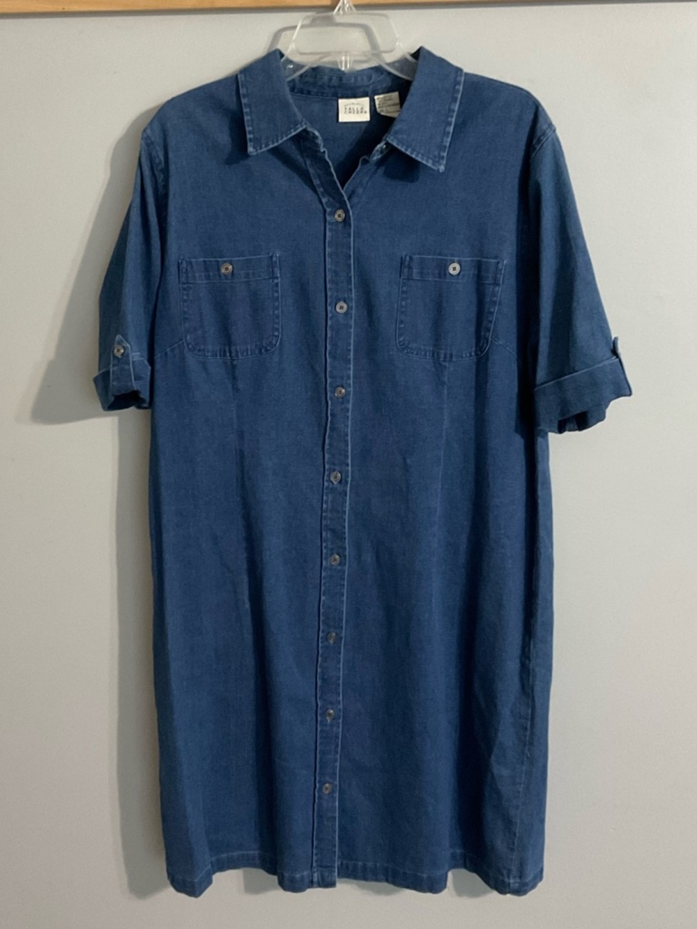 Falls Creek Stretch Denim Button-Front Shirt Dress Large